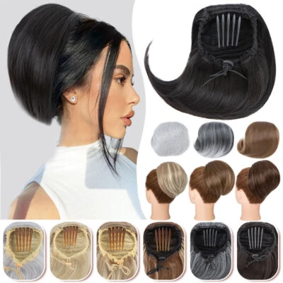 Elegant Drawstring Ponytail Comb Clip In Hair Bun Hepburn Chignon Extension Updo - Image 1 of 4
