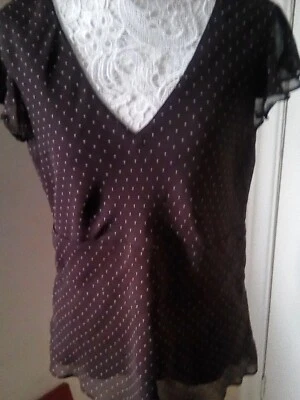 Viyella  Pure Silk Brown spotted Short Sleeve  Classic Short Sleeve Top sz14. - Image 1 of 4
