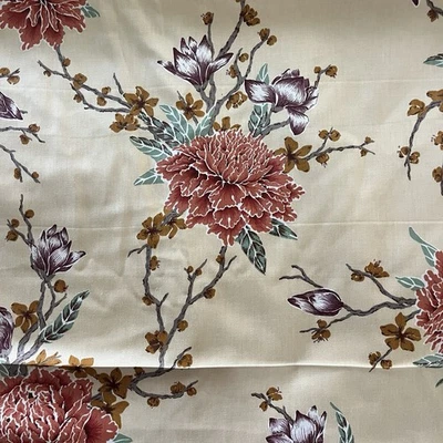Vintage Floral Ivory Dk Pink 1980 Chintz Fabric Interior Original Design 10 yd - Image 1 of 4