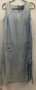 Blue J. Vintage Women's Denim Jumper Dress Large Floral Garden Embroidered - Picture 1 of 7