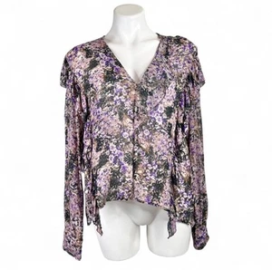 Isabel Marant Étoile Purple Jelby Flowers Camouflage Ruffled Blouse 38 US Medium - Picture 1 of 11