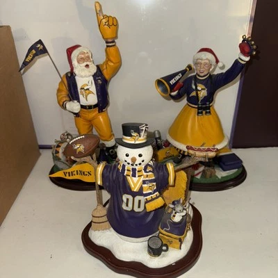 Minnesota Vikings NFL 2000 Danbury Como Nuevo Lote de 3 Muñeco de Nieve Santa Claus Mrs Claus Foto 1 de 4