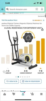 Máquina Elíptica Magnética 350lbs Capacidad 8 NIVELES RESISTENCIA Foto 1 de 2