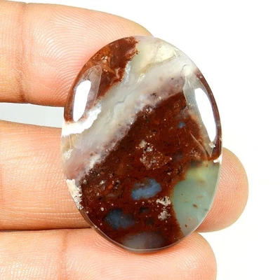 Cabujón Aquaprase verde marrón calcedonia natural 38 quilates #11646 Foto 1 de 4