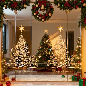 2PCS Christmas Window Static Cling Sticker, Xmas Tree Stickers Christmas Decor - Picture 1 of 10