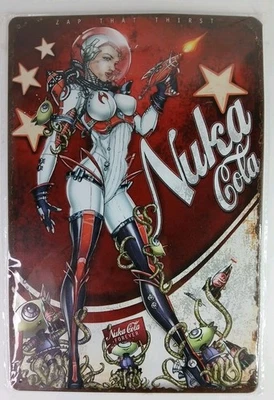 Nuka Cola Fallout Metal Tin Sign -Retro Pin Up Futuristic Sci-Fi Wall Art 12”x8” - Image 1 of 2