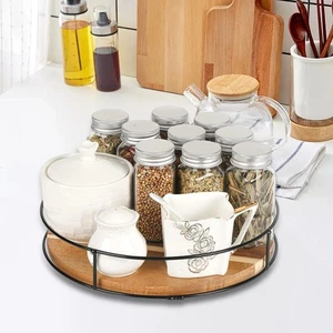 Wooden Lazy Susan Spice Rack Organizer Kitchen Turntable Rotating Condiments - Picture 1 of 5