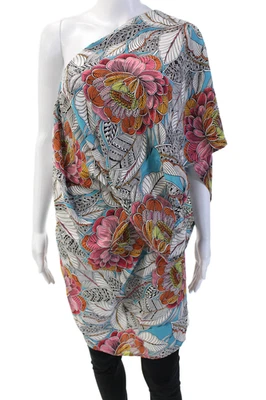 Top para mujer Trina Turk cuello barco floral seda encogido de hombros talla única Foto 1 de 4