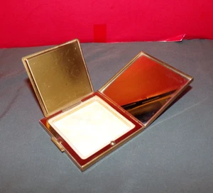 Vtg Compact Used Mirrored Powder Box Gold Tone Made In USA Brass NICE - Picture 1 of 8