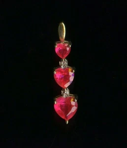10K 1.21 Gram Solid Yellow Gold Heart Lab-Created Red Ruby & Diamond Pendant vj - Picture 1 of 3