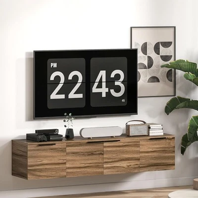 Floating TV Unit Stand Wall Mounted Shelving Storage Unit Wood for 45 55 65 inch - Image 1 of 4