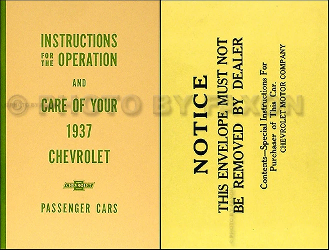 1937 Chevy Auto Proprietari Manuale Con Busta 37 Chevrolet Owner Guida Libro - Immagine 1 di 1
