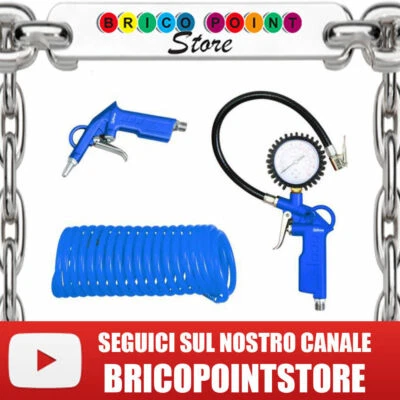 HU FIRMA KIT COMPRESSORE SET 3 PEZZI PISTOLA GONFIAGGIO SOFFIAGGIO TUBO 5X8