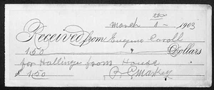 1903 Butte Montana Eugene Carroll Payment Receipt - Picture 1 of 2