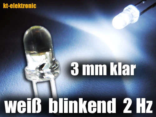 KT-ELEKTRONIC 25 Stück Blink-LED 3mm weiß blinkend ca. 2 mal pro Sekunde 1.5-2.5 Hz