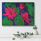 Peinture acrylique originale avec fleurs de nénuphar rose, art floral coloré