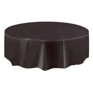 Black Solid Colour Round Plastic Table Cover 213cm (84") Party Decorations - Picture 1 of 3