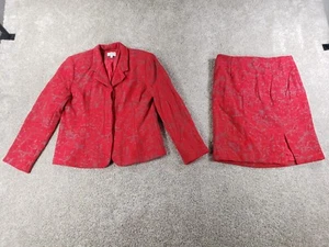 J'Envie Women's Suit Set Wool Size 14 Red Artsy Abstract - Picture 1 of 21