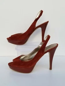 NINE WEST brown platform slingback platform peep toe pumps 9 - Picture 1 of 7