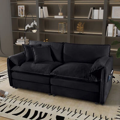 Sofá loveseat de chenilla de gran tamaño, sofá nube pequeño de 2 plazas negro Foto 1 de 4