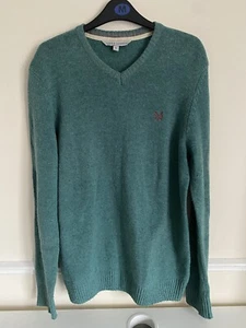 Men’s Crew Clothing Lambswool Blend V Neck Jumper Green Size Medium - Picture 1 of 6
