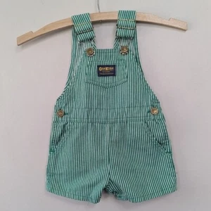 Vintage OshKosh B'Gosh Kelly Green Hickory Striped Overalls 18M - Picture 1 of 10