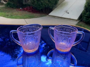 Cherry Blossom Pink Depression Glass Child's Creamer & Sugar 2.5" Tall Jeannette - Picture 1 of 12