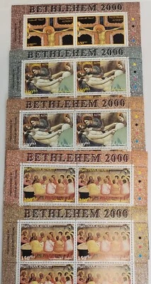 PALESTINE 2000 EASTER,BETHLEHEM FIVE SHEETS SCOTT 114-118 高价值全新无标签 — 第 1/4 张图片