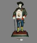 Antique RARE Cold Painted Cast Iron Figural Of A Man Carrying A Clock Automaton.