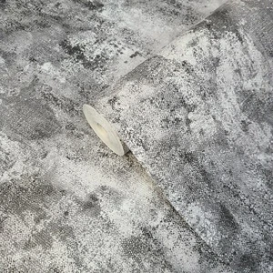 Industrial White Gray Black Silver faux plaster fabric modern textured wallpaper - Picture 1 of 12