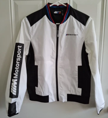 NWOT Ladies BMW Motorsport Jacket Windbreaker Black/White Small - Imagem 1 de 4