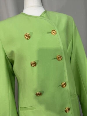 M&S Vintage Lime Green Gold Buttons High Waist Skirt Suit Blazer Jacket A22 - Image 1 of 4