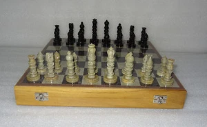 16" Marble Wooden Travel Chess Set Ebony Stone Pieces Arts Perfect Playing Gifts - Picture 1 of 7