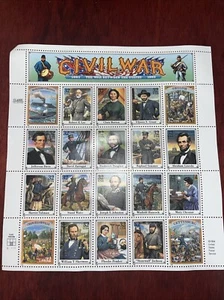 US Stamp - 1995 Civil War 20 Stamp Sheet Lincoln Grant #2975 - Picture 1 of 6