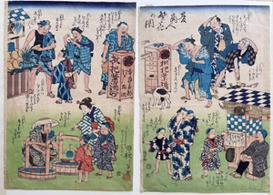 HIROSHIGE III "Flourishing Business for Merchants" Satirical Diptych 1868 - Picture 1 of 9