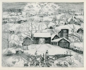 Lauren Ford THE NATIVITY as a New England farm scene 1939 vintage WPA print - Picture 1 of 4