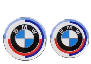 BMW Emblem 82mm + 74mm blau M Serie 50th Anniversary Emblem Motorhaube Kofferraum Badge - Bild 1 von 4