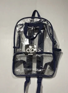 Clear Backpack Transparent See Through Book Bag Blue Trim 18x12x5 stadium  - Picture 1 of 6