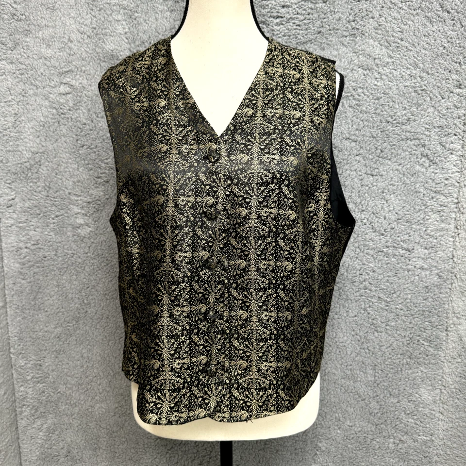 Camisa Chaleco Cricket Lane Mujeres LP Negro Dorado Geo Estampado Audaz Glamour Mafia Esposas Foto 1 de 4