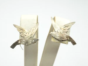 Vintage Sterling Silver Etched Bird Screwback Earrings Dove Swallow - Picture 1 of 6