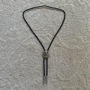 Houston Livestock Rodeo Braided Cord Bolo Necktie Silver Tone Vintage Western - Picture 1 of 4