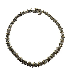 Solid 10K Yellow and White Gold Diamond Accent Tennis Bracelet 8 Inch - Picture 1 of 7