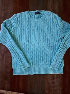 Polo Ralph Lauren Cable Knit Sweater Womens XL Green Blue Lime Pullover Crewneck - Picture 1 of 5
