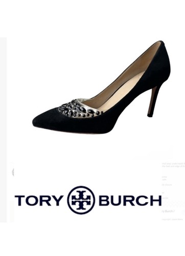 Décolleté Tory Burch Delphine nere in camoscio impreziosite taglia 5 vendita al dettaglio $350