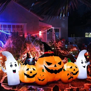 Decoraciones inflables de Halloween de 8 pies, calabaza 5 linternas de calabaza con fantasma - Imagen 1 de 5