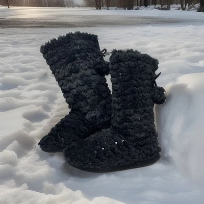 Women's Size 7-8 Casual Sparkle Faux Fur Boots Unbranded Great Condition - Image 1 of 4