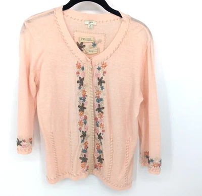 Suéter para mujer Jill pequeño rosa floral bordado mezcla de lino cárdigan casa de campo Foto 1 de 4