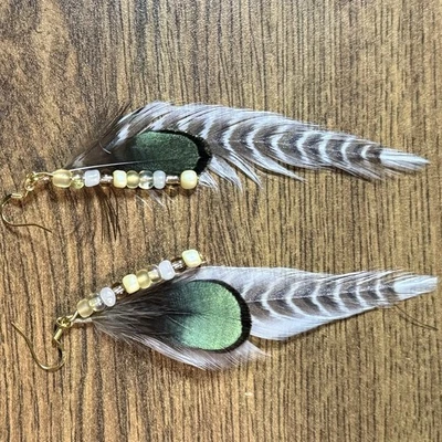 Hand Tied Feather Earrings for Women Handmade Feather Earrings for Women - Image 1 of 2