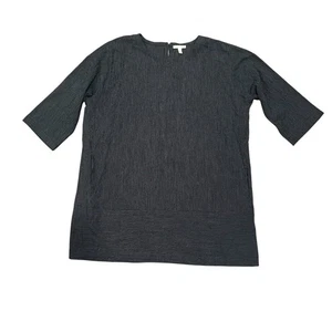 Eileen Fisher Black Tunic Dress Large Cotton Blend Striped Minimalist Lagenlook - Picture 1 of 8