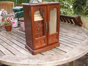 Vintage Wood Jewellery Box Cabinet with etched Glass Doors & inside drawers etc - Picture 1 of 10